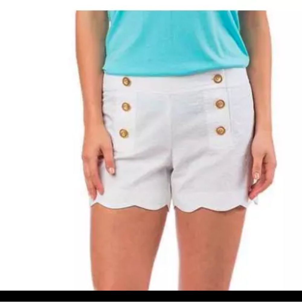 SOUTHERN TIDE Women's NAUTICAL SCALLOP SHORTS 12 CLASSIC WHITE Preppy Quilted